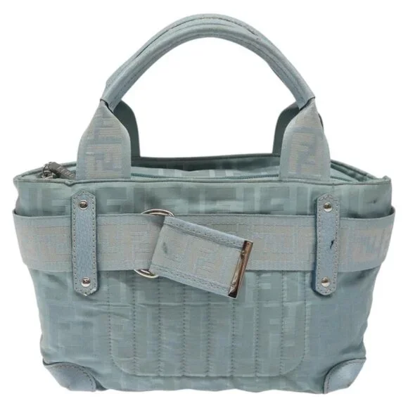 FENDI Zucca Canvas Hand Bag Blue Silver Auth MY411